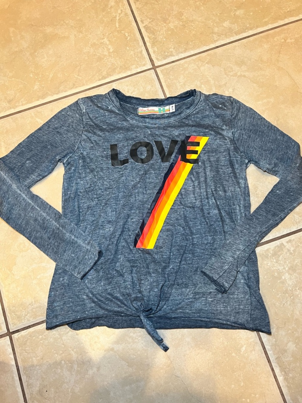 Vintage Havana Heather Navy Long-Sleeve 'LOVE' Top with Rainbow Stripe